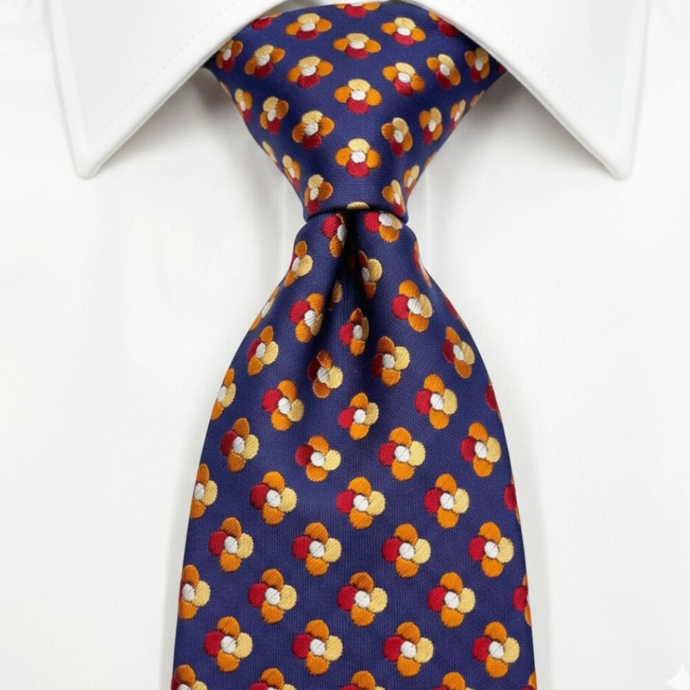 HUGO BOSS Silk Tie Purple Orange Floral Medallion Handmade Italy Luxury Designer